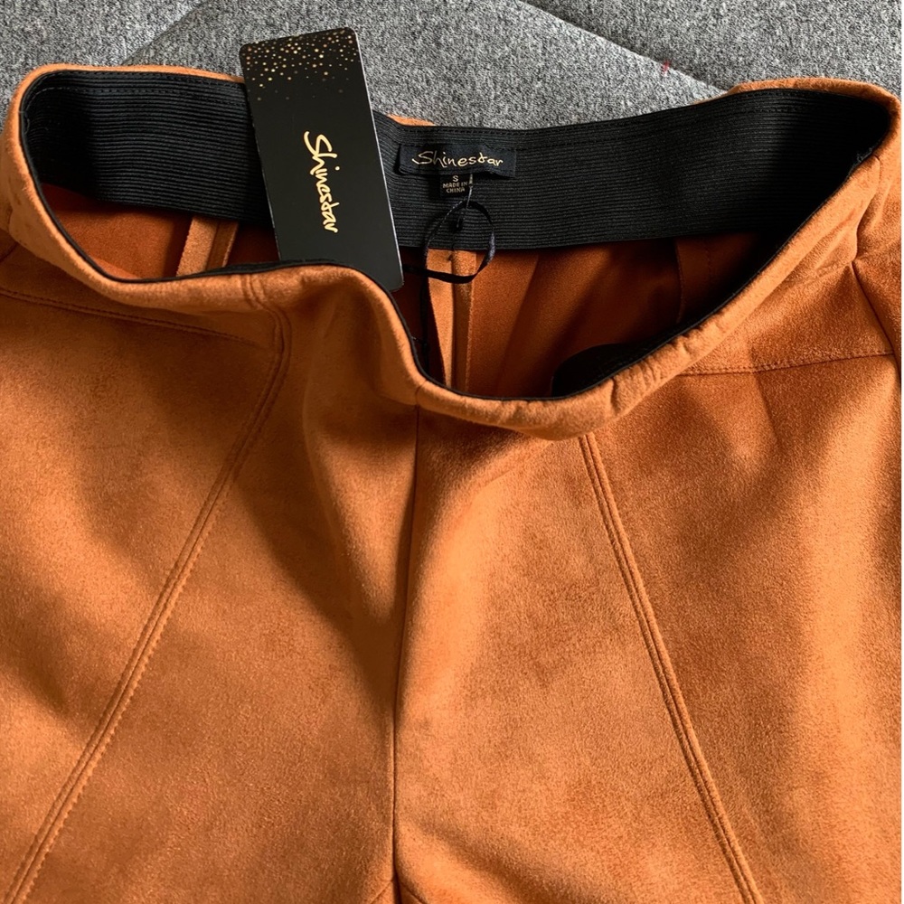 NWT! Fashion Nova Faux Suede Cognac Colored Pants - Picture 5 of 8